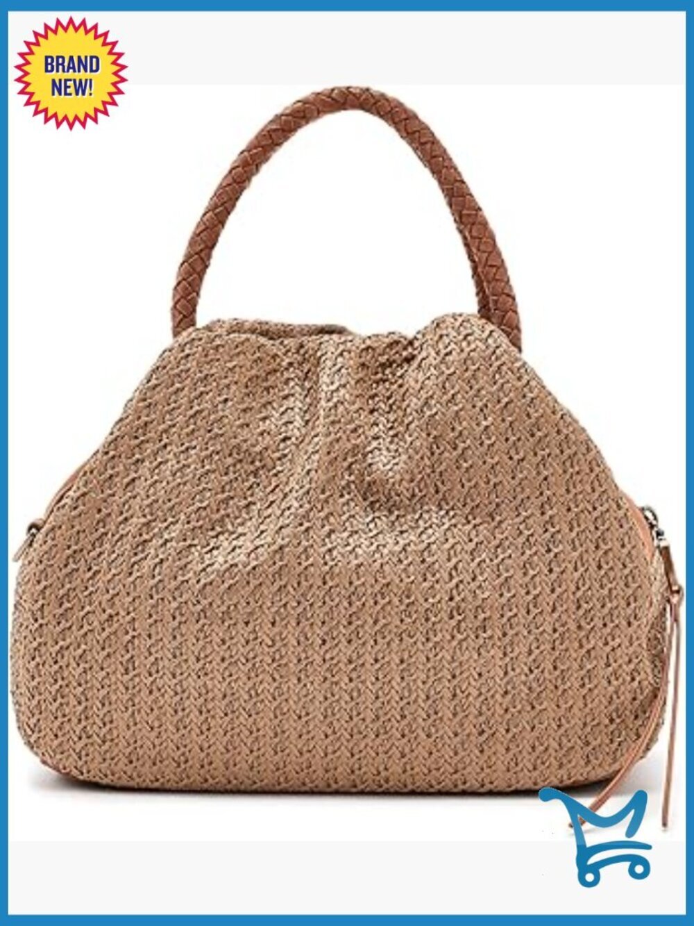 Small Straw Satchel with Removable Crossbody Strap, Top Handle Bag